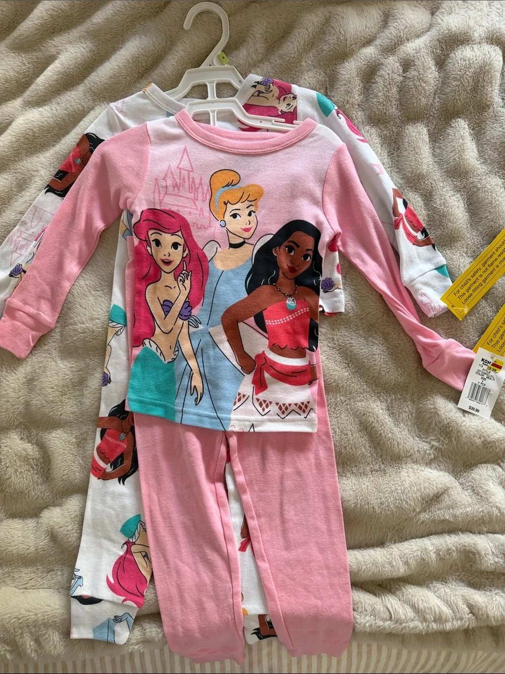 NWT 2 pack Disney Girls Pink Princess Pajama Set with Ariel, Cinderella & Moana